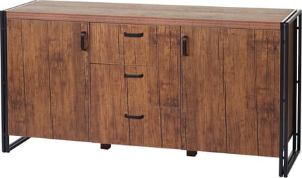 Dressoir MCW-A27, ladekast, kast, 3D structuur 2 opbergvakken 80x160x40cm MVG-gecertificeerd MDF metaal ~ wild eiken look