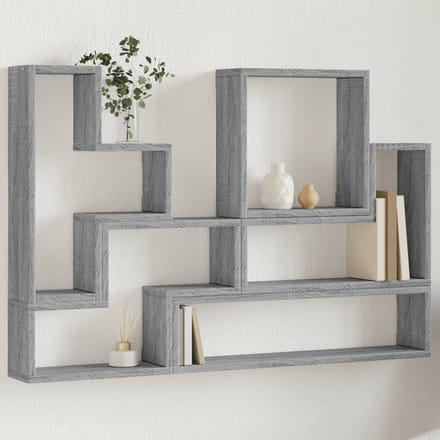vidaXL - Wandschap - 96x12x64 - cm - bewerkt - hout - grijs - sonoma - eikenkleurig
