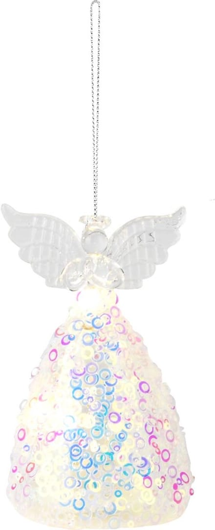 Dekoratief | Hanger engeltje m/pailletten, glas, LED, 8x8x12cm | A255658