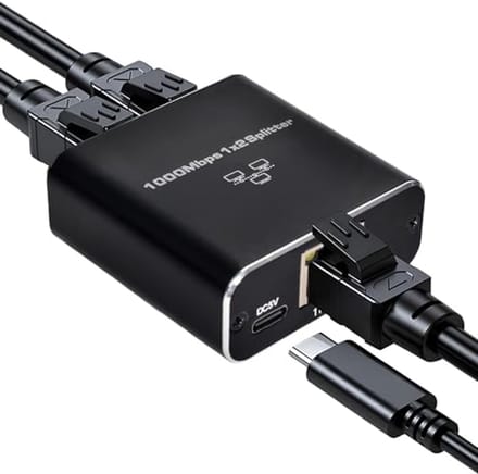 LAN Splitter 1 op 2, 1000 Mbps Ethernet Switch voor Computer en Router