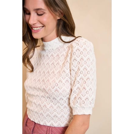 Lofty Manner T-shirt Top Mire Ra05 115 Ecru Dames Maat - XS