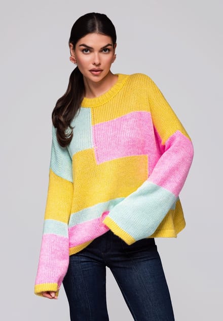OMBRE Trui - Loose Fit - Geen Sluiting - Colorblock Geel / Mint ONESIZE