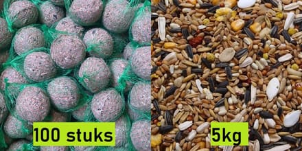 Vogelvoer Bundel - 100 Mezenbollen en 5kg Strooivoer - Buitenvogelvoer