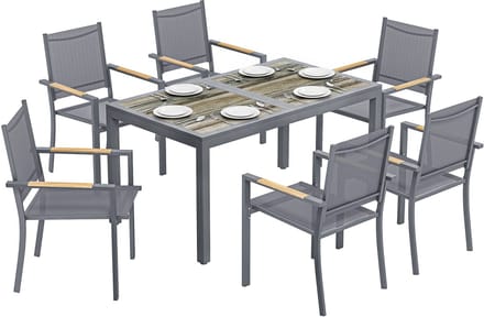 Outsunny Terras Eetset - Gegalvaniseerd staal, PSPC kunststof - Donkergrijs
