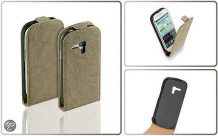 LELYCASE Vintage Lederen Flip Style Case Hoesje Samsung Galaxy S3 Mini i8190 Creme