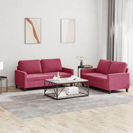 vidaXL - 2-delige - Loungeset - met - kussens - fluweel - wijnrood