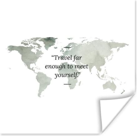 Poster Wereldkaart - Aquarel - Quote - 30x30 cm