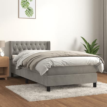 vidaXL - Boxspring - met - matras - fluweel - lichtgrijs - 100x200 - cm