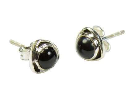 Zilveren knop oorbellen Onyx 925 zilver