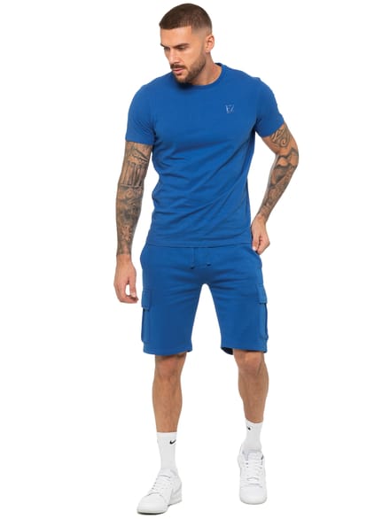 Enzo | Heren T-shirt Trainingspak Met Korte Broek Set - Blauw