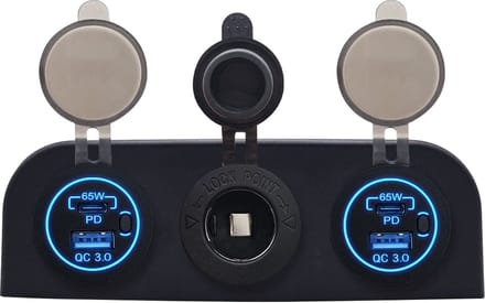 ProRide 12V USB Autolader 2 Poorten - 65W/QC3.0 - Voltmeter en 12V/24V Sigarettenplug - Drievoudig opbouw