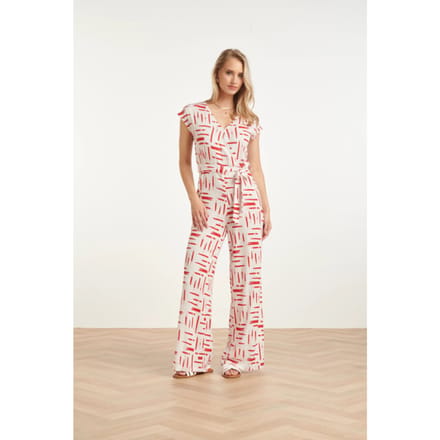 Smashed Lemon Jumpsuit met grafische streep print rood/wit |