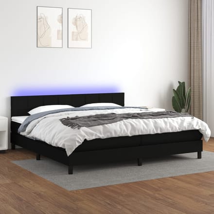 vidaXL - Boxspring - met - matras - en - LED - stof - zwart - 200x200 - cm