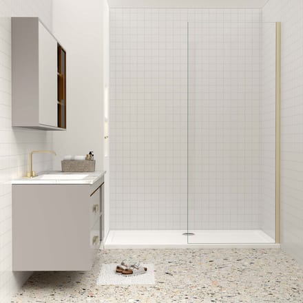 Aica Inloopdouche-douchewand-walk in 60x200 cm, 10mm NANO EasyClean veiligheidsglas,gouden profiel