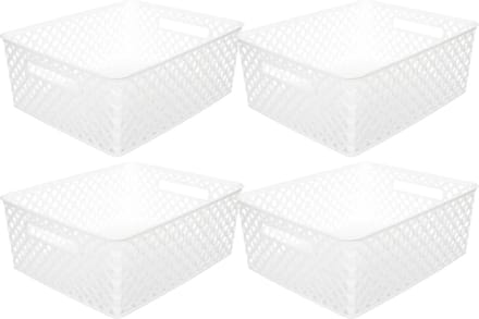 5Five Opbergmand/box van kunststof - 4x - wit - 29 x 35 x 13 cm - 11 liter