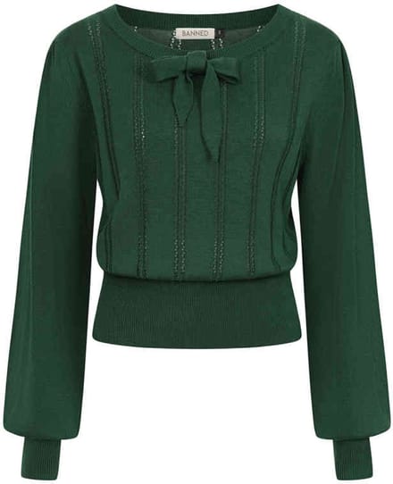 Banned - Angel Pointelle Knit Gebreide trui - S - Donkergroen