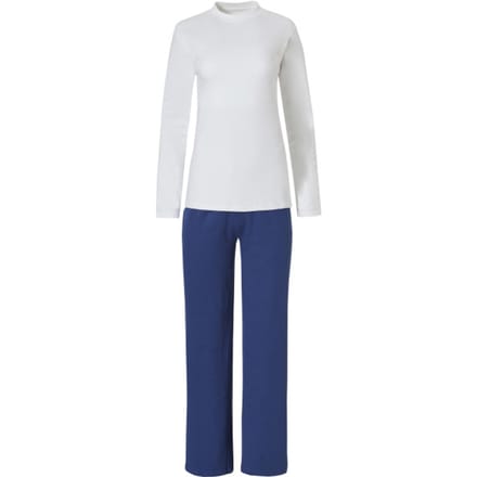By Louise Dames Pyjama Set Interlock Lange Mouw + Broek Wit / Blauw - Maat XL