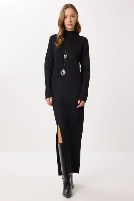 Textured Bodycon Brei Jurk met Split