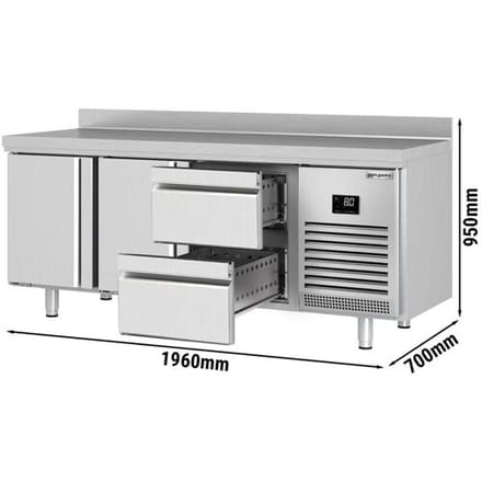GGM Gastro Koelwerkbank PREMIUM PLUS - 1960x700mm - met 2 deuren - met 2 lades - met opstand zilver