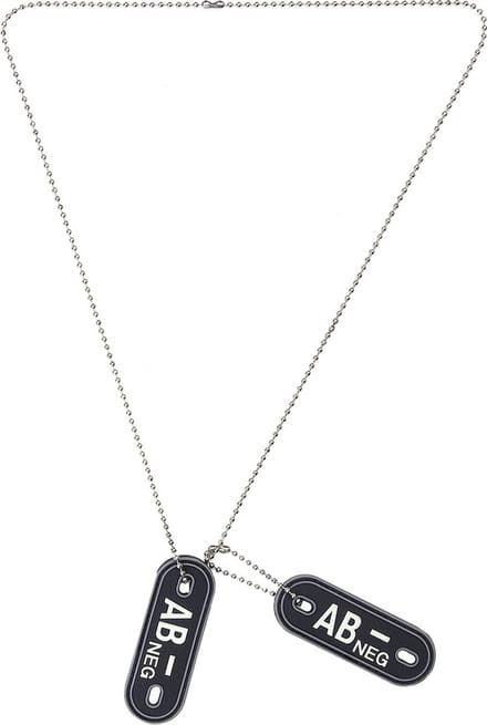 101inc Dog tag PVC Bloedgroep AB- negatief zwart