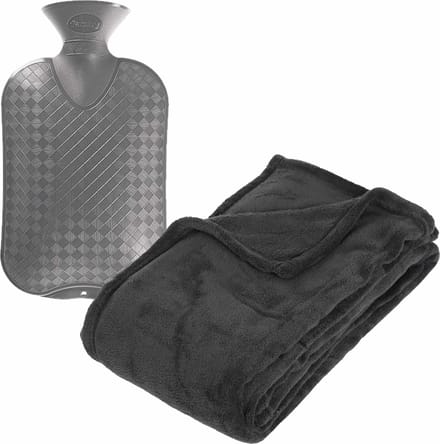 Fleece deken/plaid Antraciet 125 x 150 cm en kruik 2 liter