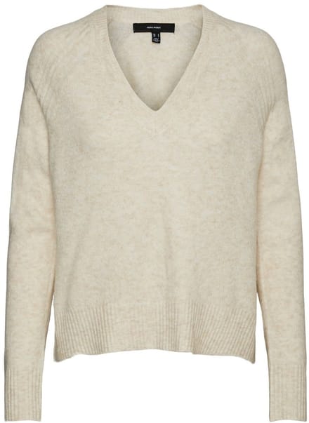 VMNEWWIND LS V-NECK BLOUSE BF - Birch/W. MELANGE