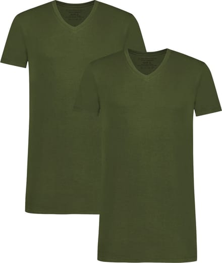 Comfortabel & Zijdezacht Bamboo Basics Long Fit T-Shirts Velo V-hals (2-pack) - Army - S