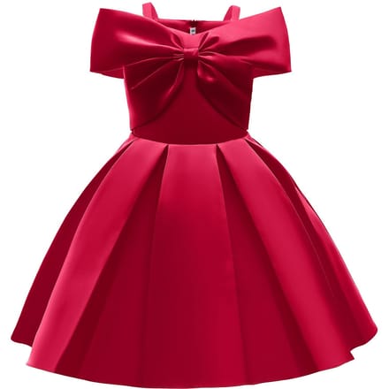 Nieuwe kinderprinsesjurk Effen kleur Off-shoulder kinderjurk 140cm rood