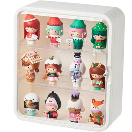 Poppen Bewaarder Kleine Speelgoed Figuren Vitrine Container met Transparante Stofkap Wit wit