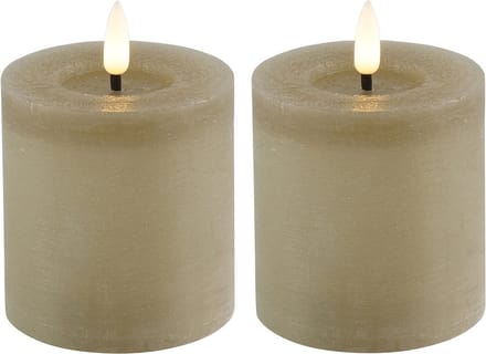 Countryfield Lyon LED kaarsen/stompkaarsen - 2x - beige - D7,5 x H8 cm - timer
