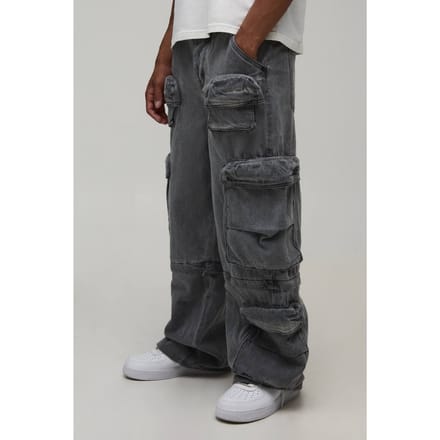 Acid Wash Afritsjeans Met Multi-cargo Zakken En Baggy Fit | Grey | Size 36R