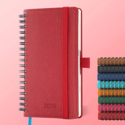 Pocket Agenda 2026 A6 Weekplanner Compact - 12 Maanden Jan t/m Dec - Rood Zacht PU Leer