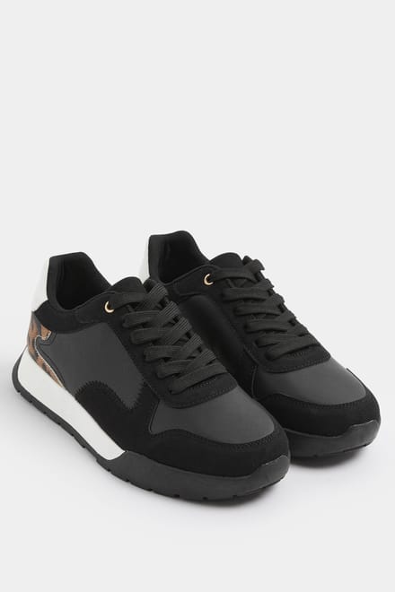 Yours Zwarte Hardloopschoenen Met Luipaardprint En Extra Brede Eeepasvormsize 42EEE