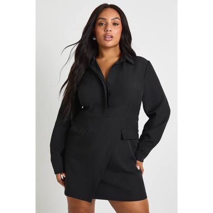 boohoo Dames Plus Geweven Wrap Shirtjurk | Zwart | Maat: 48