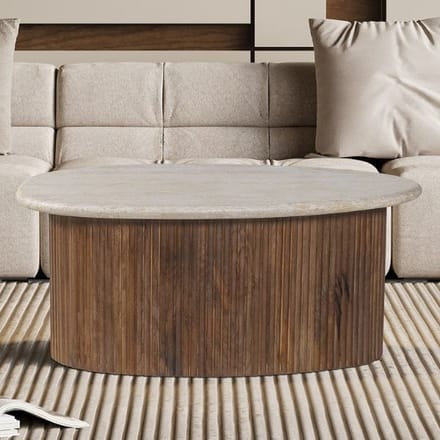 Salontafel 'Louis' 90 cm Mango Hout met Travertin Beige