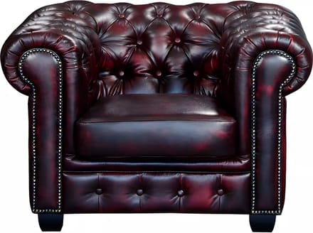Vente-unique Fauteuil chesterfield BRENTON 100% buffelleer - cherry
