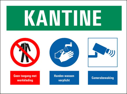 Bij betreding van kantine bord sticker 200 x 150 mm
