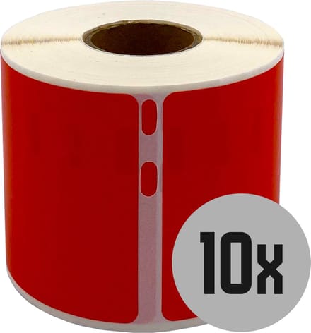 DULA Dymo kompatible Etiketten, S0722430 99014, 101 x 54 mm, Rot, Permanent, 10 Rollen, 220 Etiketten pro Rolle