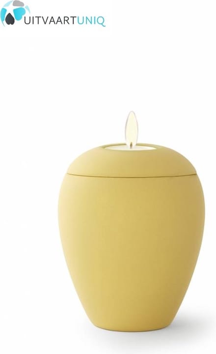 Mini urn okergeel met lichtje - keramiek