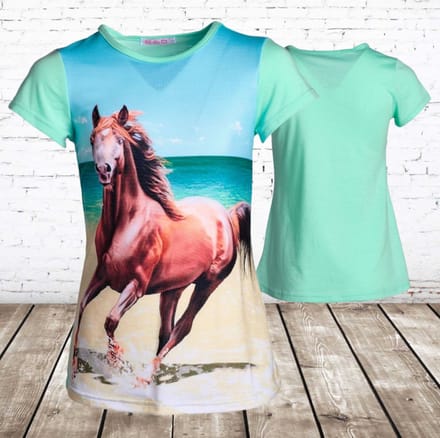 Mintgroen shirt met paard - Groen - 98/104