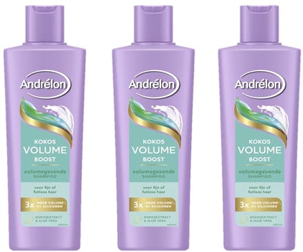 Andrélon Shampoo - Kokos Volume Boost - 3 x 250 ml - verrijkt met kokosextract en aloë vera