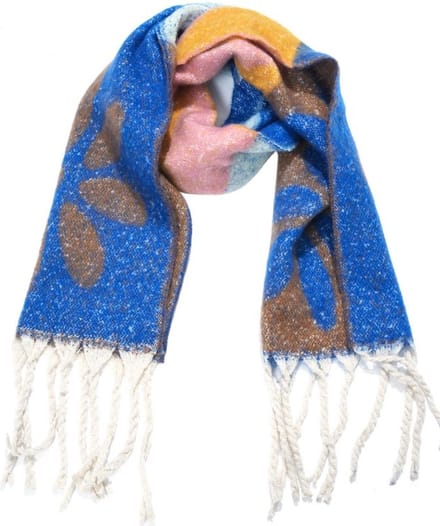 Wintersjaal blauw - bloemen - 190x40 - zachte sjaal
