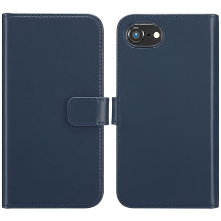 Selencia Hoesje - Geschikt voor Apple iPhone 17e / 16e - Echt Lederen Bookcase - Blauw