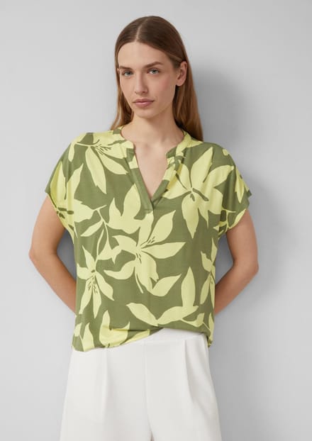 s.Oliver - female - Gedessineerd T-shirt van jersey met V-hals