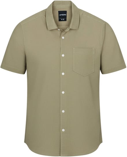 OMBRE Overhemd - Regular Fit - Katoen - Korte Mouw Olijf S