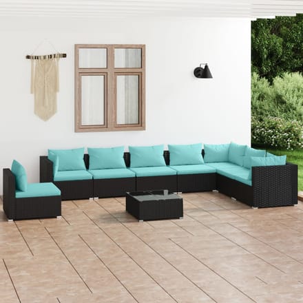 vidaXL - 9-delige - Loungeset - met - kussens - poly - rattan - zwart