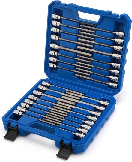 32-delige Extra Lange Zeskant & Torx Bit Dopsleutelset 3/8" - Inbus & Ster Bit Doppen voor Krappe Ruimtes