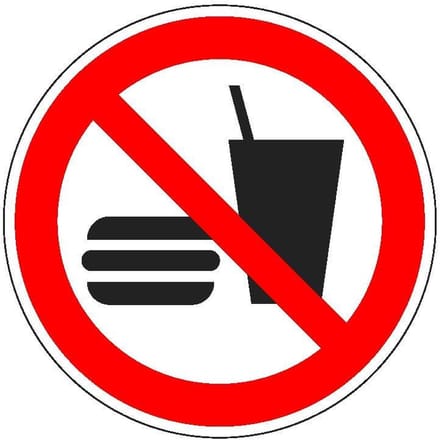 Verboden eten en drinken sticker - ISO 7010 - P022 200 mm