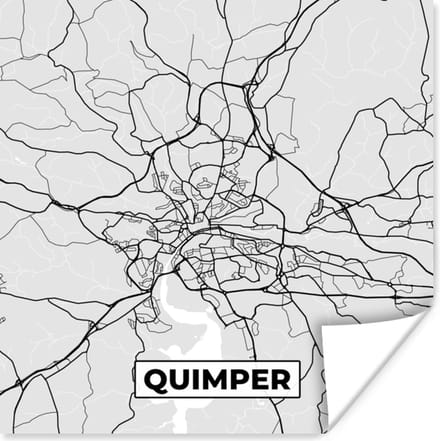 Poster Plattegrond - Kaart - Stadskaart - Frankrijk - Quimper - 75x75 cm