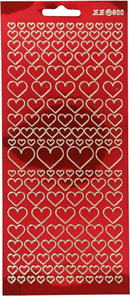 Stickers, harten, vel 10x23 cm, transparant rood, 1 vel